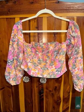 Wild Fable Floral Puff-Sleeve Crop Top